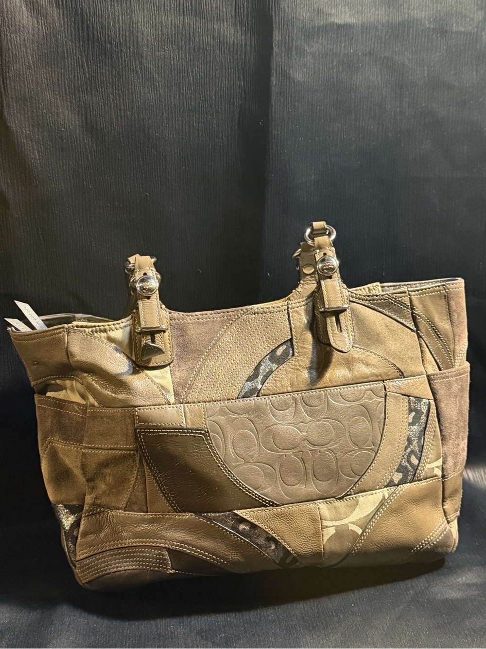 Coach Patchwork Tote in Olive and Brown